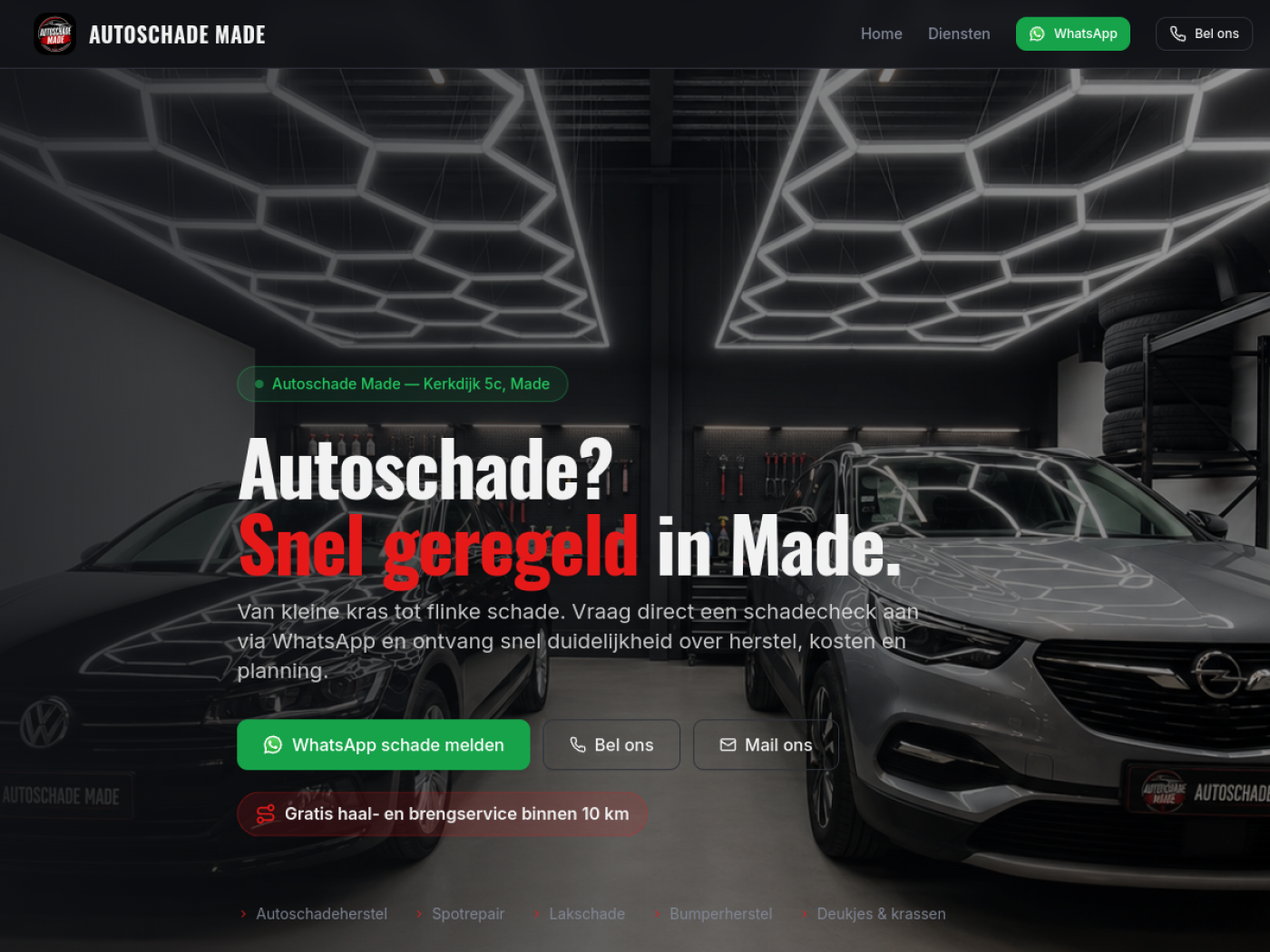Echte preview van de Autoschade Made landingspagina