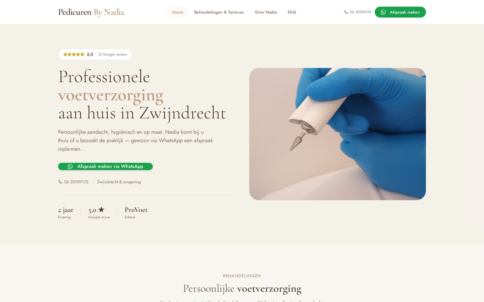 Echte preview van de Pedicures by Nadia landingspagina