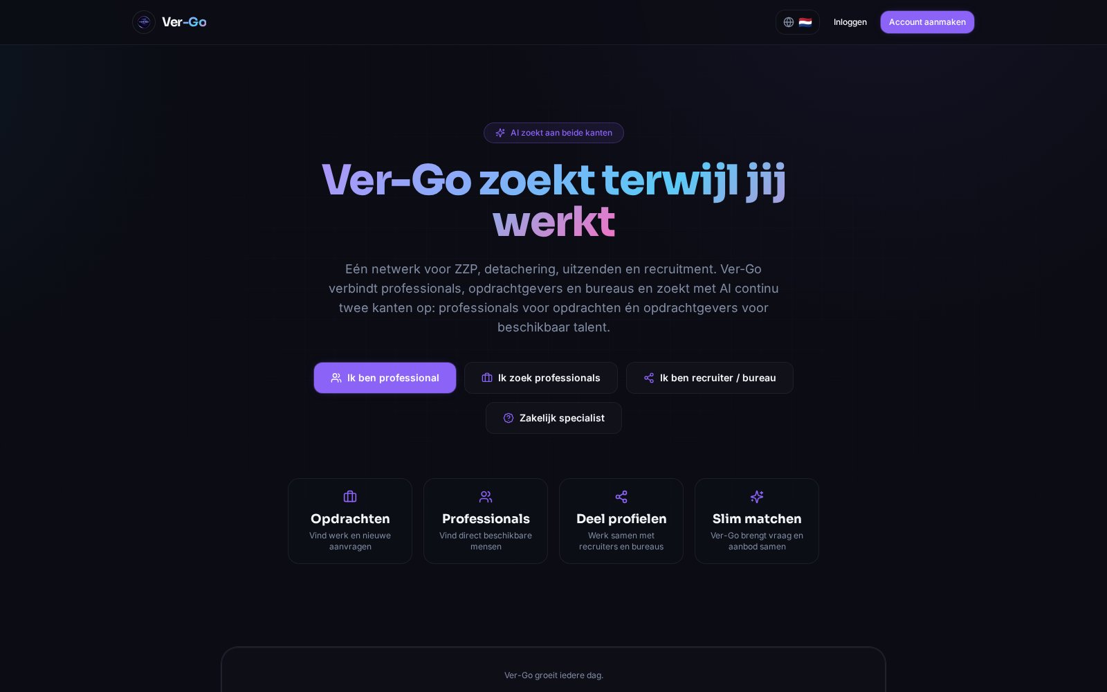Echte preview van de Ver-Go Platform landingspagina